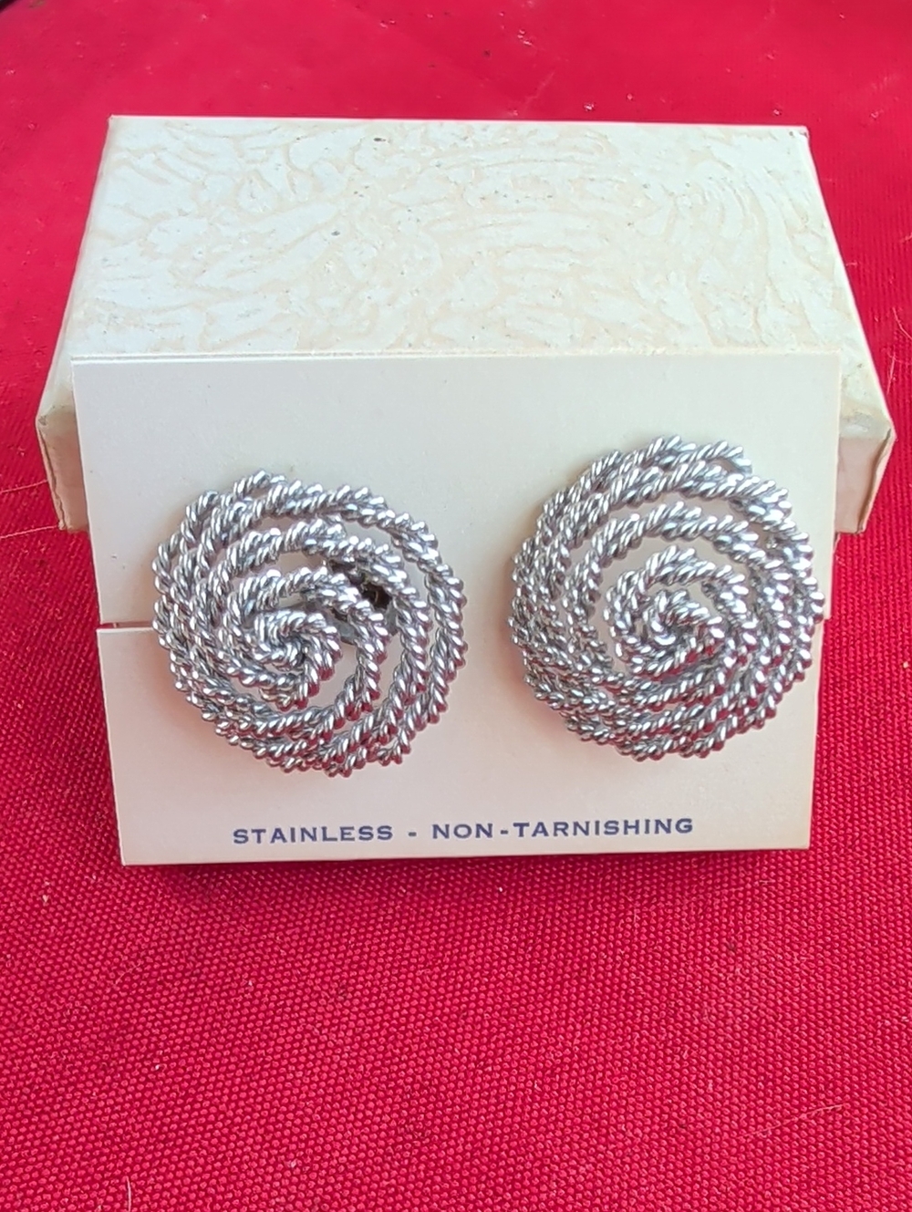Vintage Screwback Silver Twisted Rope Knot Earrings - Stainless Non-Tarnishing
